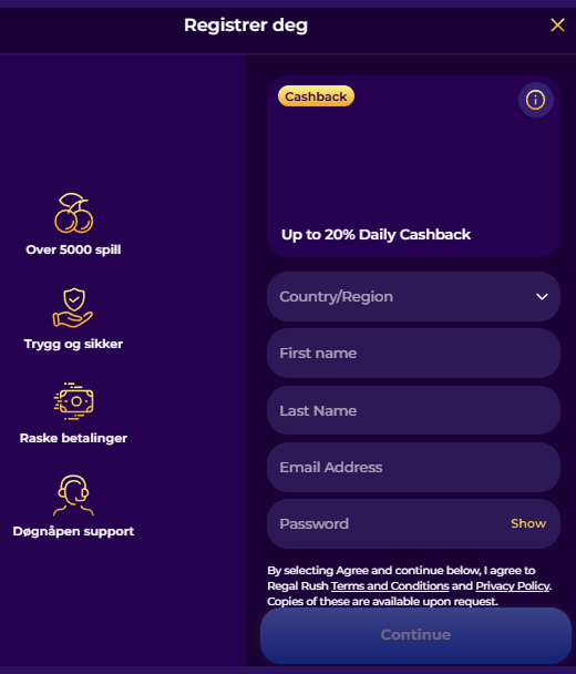 regal rush casino registration